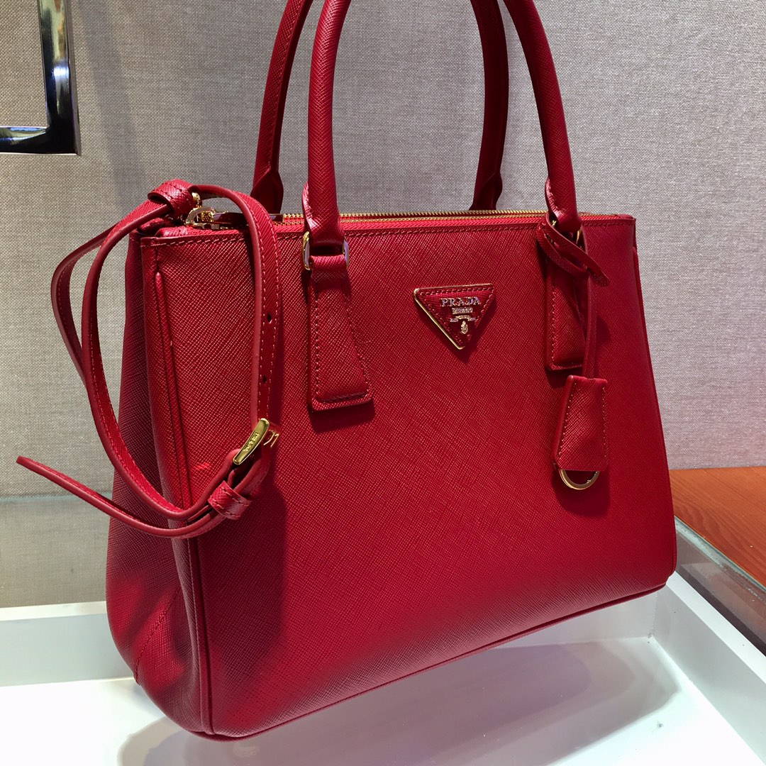 Prada Medium Galleria Saffiano Leather Bag Tote Shoulder Bag Red 1BA863